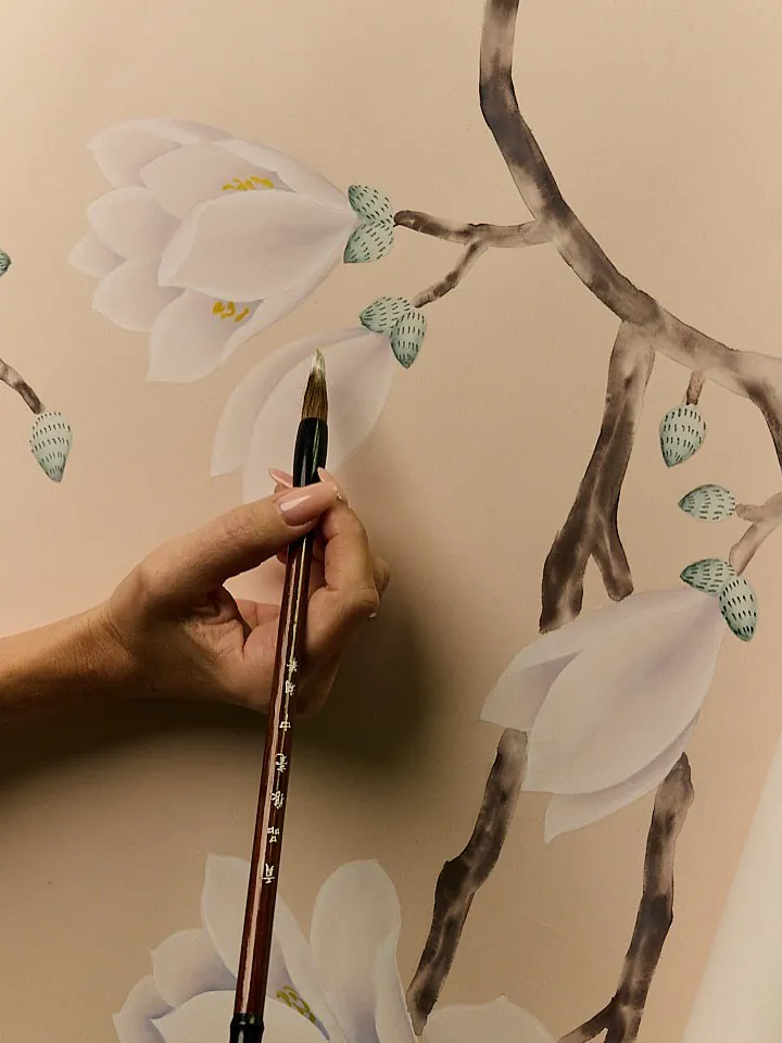 Hand painting magnolias with a Chinese brush